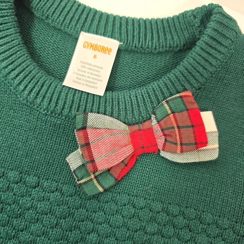 Gymboree Girls Size 6 Christmas Holiday Sweater Plaid Skirt Outfit 2 Pc Green